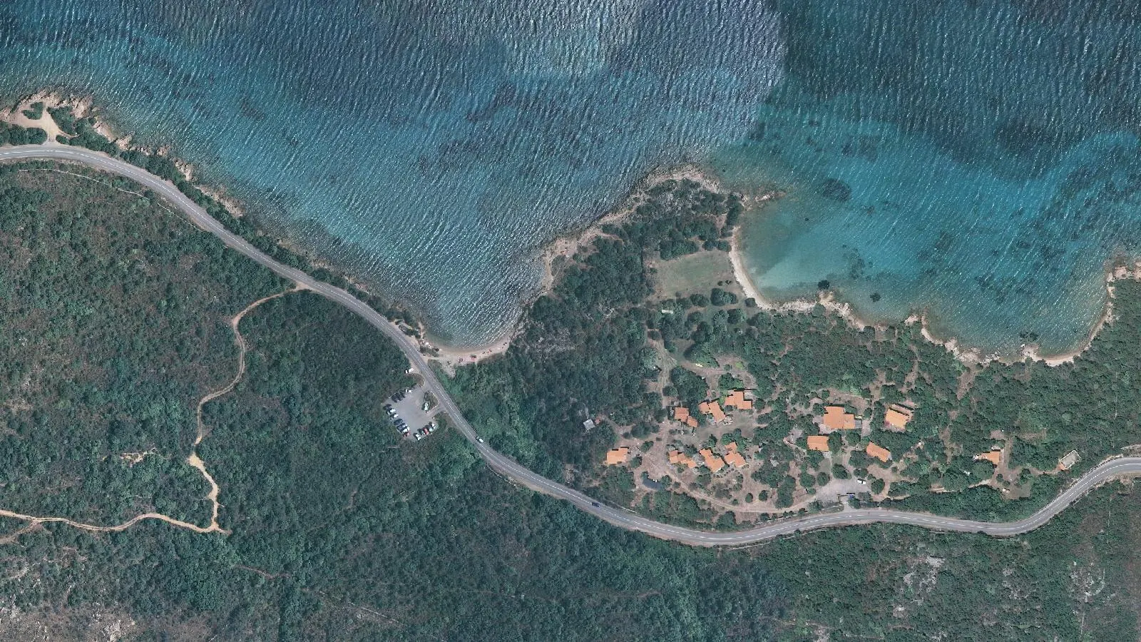 Aerial view of Spiagghja Li Capanni/Spiaggia Punta le Saline